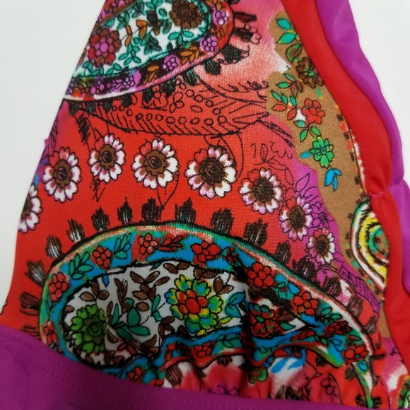 Becca Bikini Top Boho Paisley String Red Pink L - Picture 4 of 7